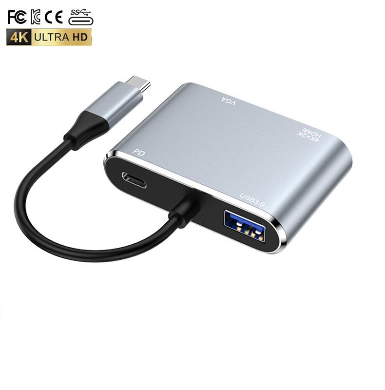 4In1 USB C Type C to 4 Ports 4K HDMI USB 3.0 VGA USB PD65W Aluminum Alloy HUB Docking to Computer Transfer Data Adapter hdmi Hub