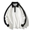 Men Loose Long Sleeve Turn Down Collar Color Block Patchwork Pullover Polo Sweatshirt
