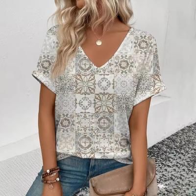 Женская футболка, модная ретро футболка с 3D-цветочным принтом, женская футболка для отдыха с коротким рукавом, популярная летняя футболка