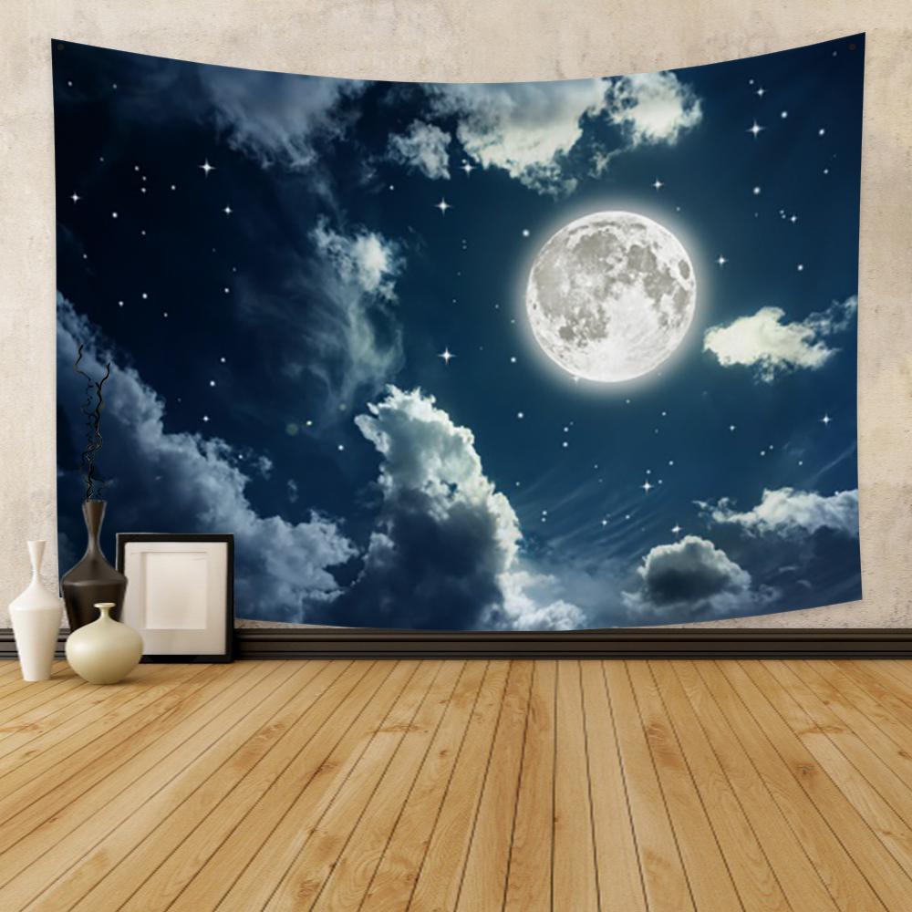 Яркий настенный гобелен с полной луной и звездами, мечтательный ночной вид, гобелен, абстрактный домашний декор, гобелен для спальни, гостиной, общежития