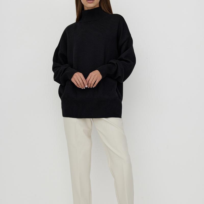 Женский свитер с высоким воротником, базовый мягкий красный вязаный топ с длинными рукавами, пуловер, классический однотонный винтажный зимний зимний свитер со стоячим воротником для женщин