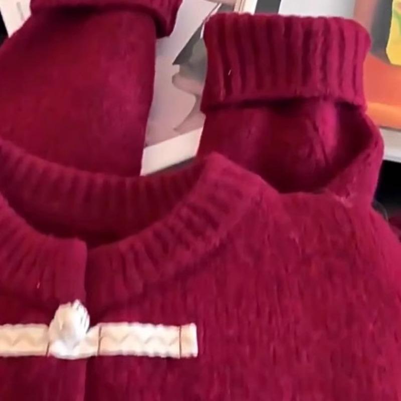 Новый красный кардиган с круглым вырезом и длинными рукавами, зимний, новый дизайн на пуговицах, вязаный свитер-топ, трендовый
