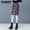 Осенне-зимняя шерстяная клетчатая юбка, женская юбка трапециевидной формы с высокой талией, маленькая темпераментная юбка на один шаг