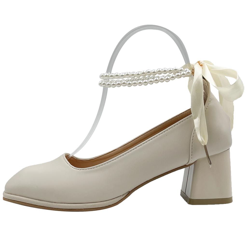 Туфли Мэри Джейн 2025 года, новые туфли с цепочкой и жемчугом, на высоком каблуке с квадратной головкой, с толстым каблуком, с легким ртом, универсальные одинарные туфли