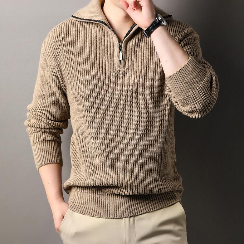 Men Half Zip Stand Collar Long Sleeve Thick Casual Knitted Pullover Sweater