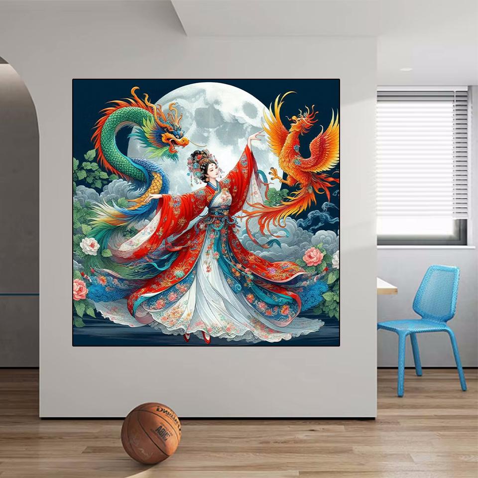 Vintage Ladies Fairy and Phoenix 5D DIY Diamond Painting Kit Diamond Embroidery Room Mural Printing Home Decoration Mural