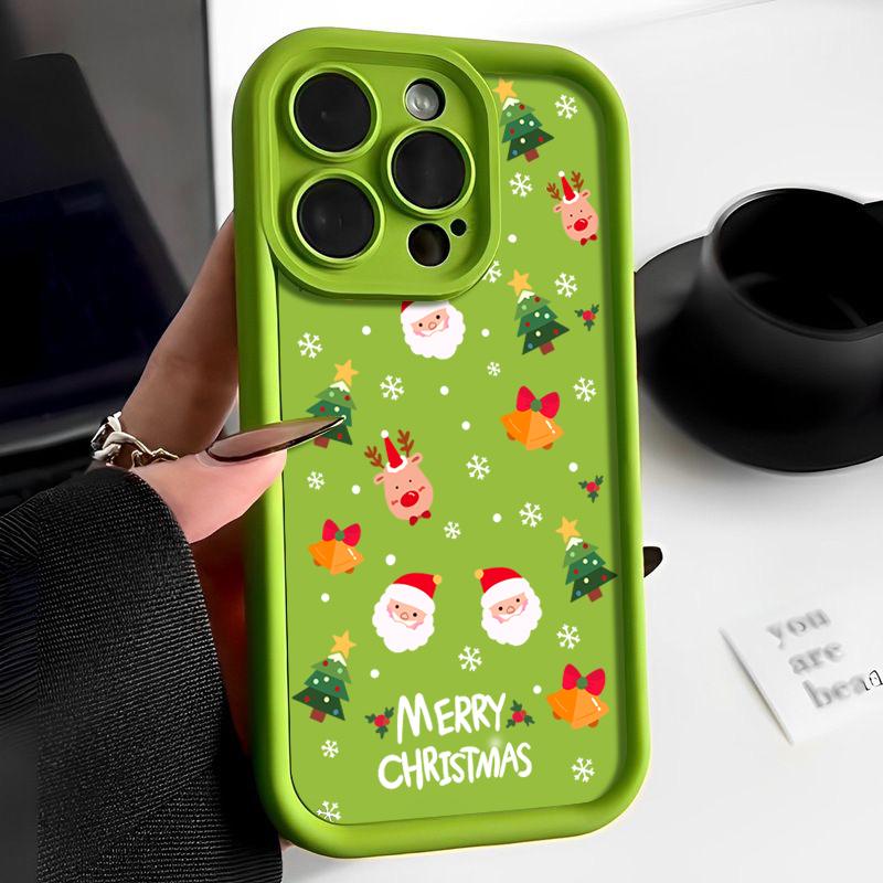 Мягкий чехол из термополиуретана конфетного цвета для iPhone 16 Pro 15 14 Plus 13 12 11 Pro Max Xs Xr 8 7 с рисунком Санта-Клауса и лося, противоударный защитный чехол для объектива