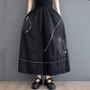 Black Plus Size Vintage Embroidery High Waist Casual Loose Summer Wide Leg Pants Women Trousers