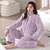 Пижама женская зимняя трехслойная флисовая утолщенная с подкладкой коралловый флис фланель теплая осенне-зимняя домашняя одежда комплект