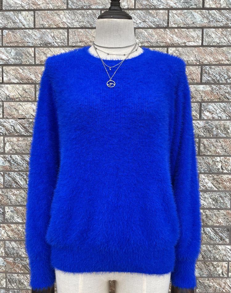 Casual Solid Knit Sweater Ladies V Neck Crew Neck Warm Daily Long Sleeve Blouse