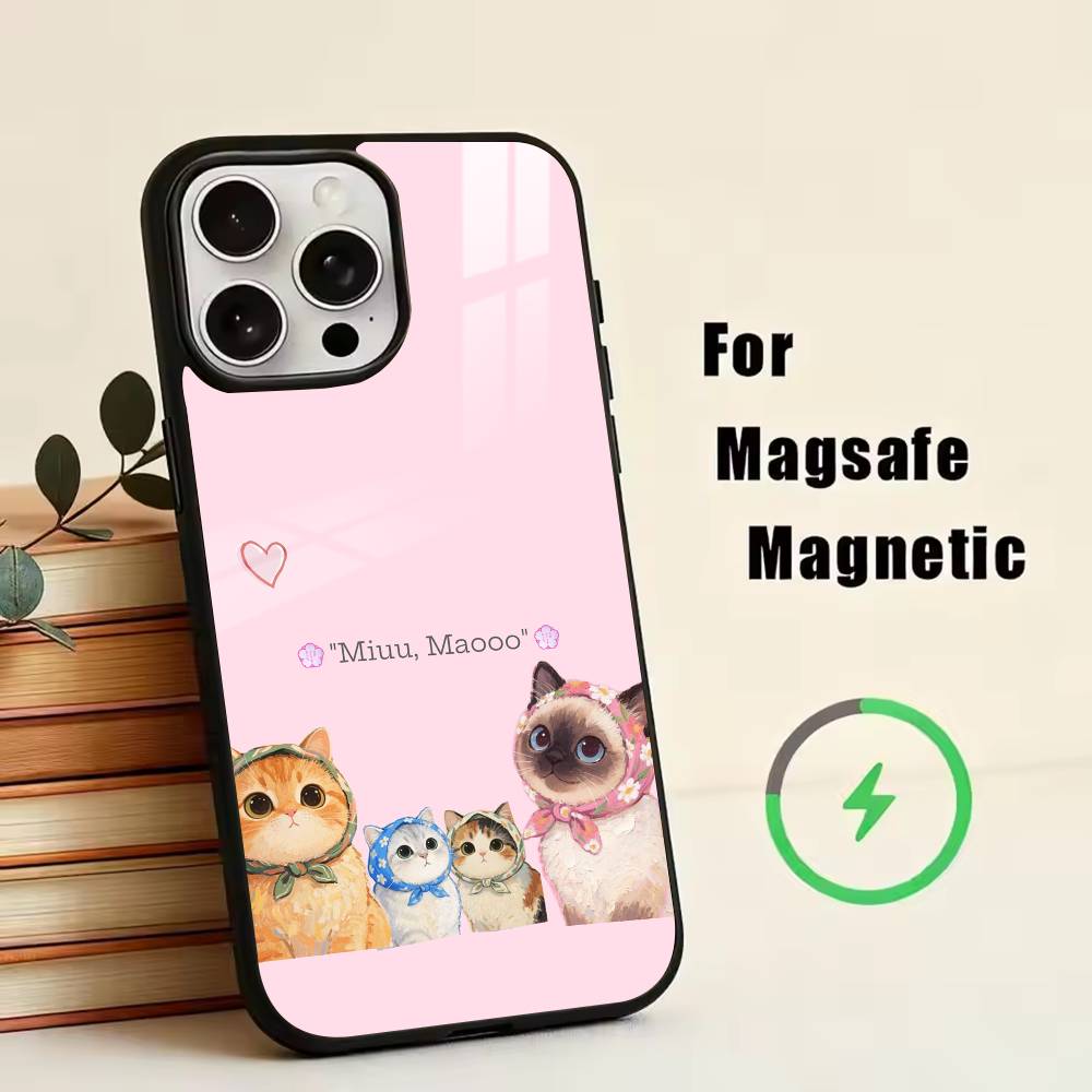 D-Cute cat  Phone Case For iPhone17,16,15,14,13,12,11 Plus,Pro Magnetic with Magsafe Wireless Charging