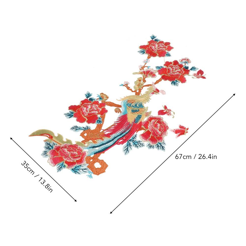 1pcs Red Color Pattern Phoenix Flower Patch Practical Design Chinese Style Patch For Clothes DIY