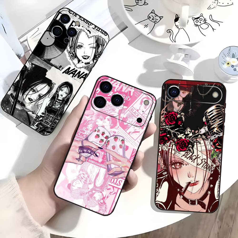 Аниме N-NANA Чехол для телефона iPhone 17,16,15,14,13,12,11 Plus,Pro Max,XS,Мягкий черный чехол