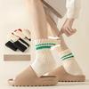 Полосатые носки с двумя полосками, Женские носки до середины икры, Осенне-зимний тренд, Однотонные, Стиль колледжа, Махровые носки, Спортивные и повседневные женские носки