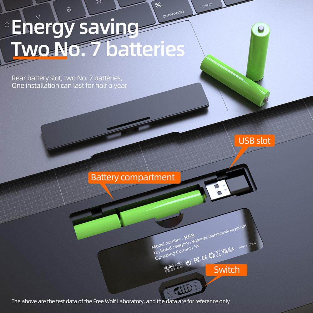 Игровая клавиатура K68 2.4G 68 клавиш Беспроводная механическая клавиатура для настольного ноутбука