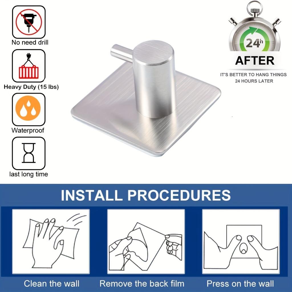 4PCS Heavy-duty Waterproof Stainless Steel Wall Hook for Easy Installation and Space Saving In Bathrooms and Bedrooms