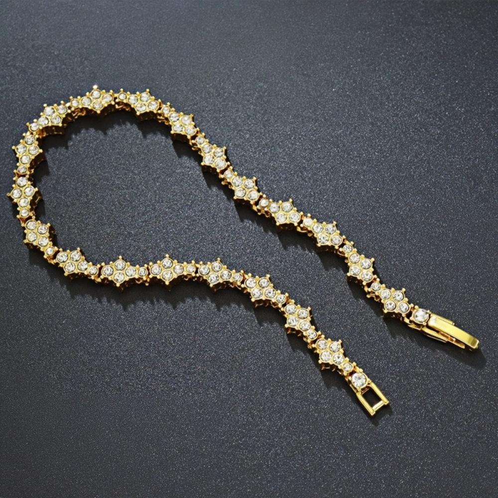 American Hip Hop Men Flowers Zircon Crystal Bracelet Vintage Gold Color Stainless Steel Jewelry Fashion Accessories Gift