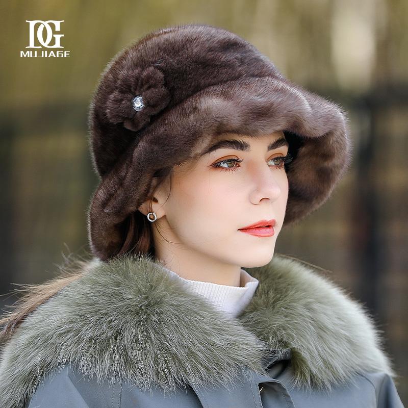 Норковая шапка, женская новая зимняя норковая меховая шапка из цельного меха норки, утолщенная теплая шапка-ведро, модная зимняя меховая шапка