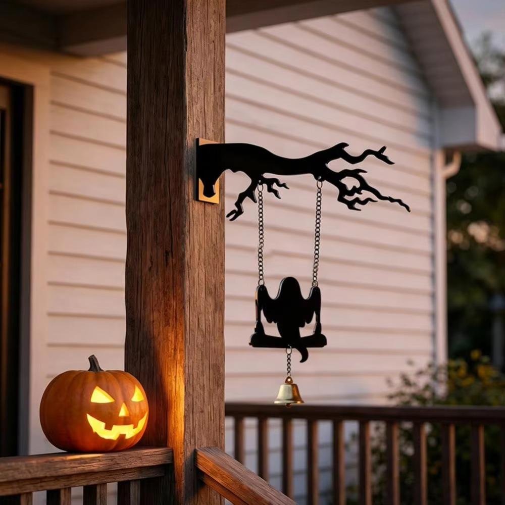 Acrylic Halloween Ghost Swinging Doorbell Sounding Bat Doorstep Bells Funny Bat Wind Chime Bar