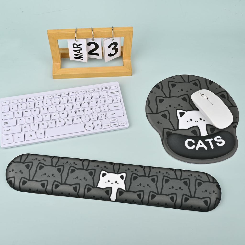 Newseego Клавиатура Запястье Клавиатура Встроенная Мышь Рука Ладонь Рука Память Рука Снижает Запястье Для Кошка Черный Подставка, Подушка, Милый, Коврик, Набор из 2 предметов, Подставка,
