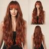 Розовый длинный волнистый синтетический парик с челкой, волосы Лолиты на Хэллоуин для белых женщин, красочный косплей, натуральный парик, термостойкое волокно