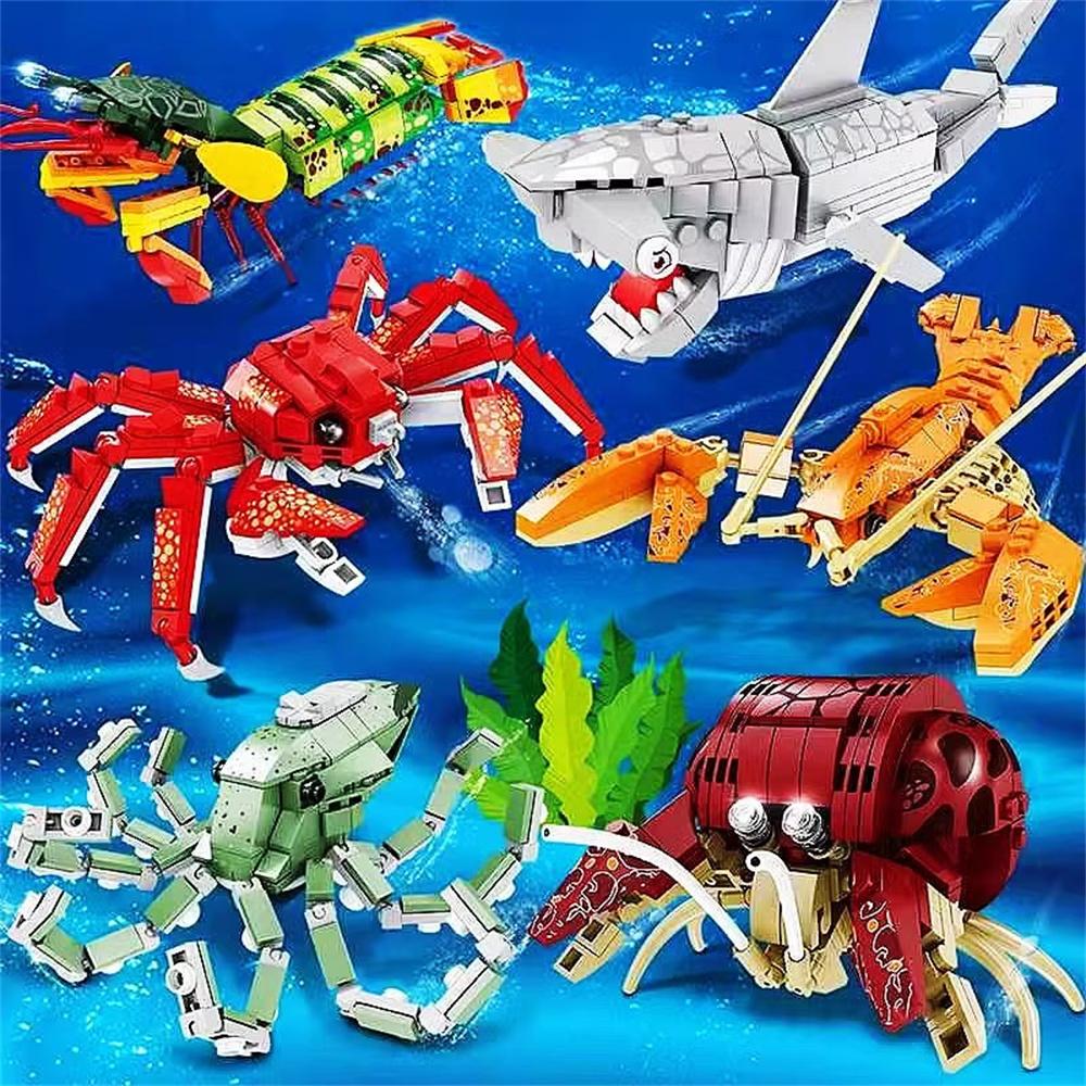 Marine Life Skin Shrimp Hermit Crab Mini Particle Building Blocks - Marine Toys, Children's Assembly Puzzle DIY Model Biology