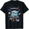 Aliens Abducting Cats Into Flying Ufo Saucer In Cosmic Space Unisex T-Shirt