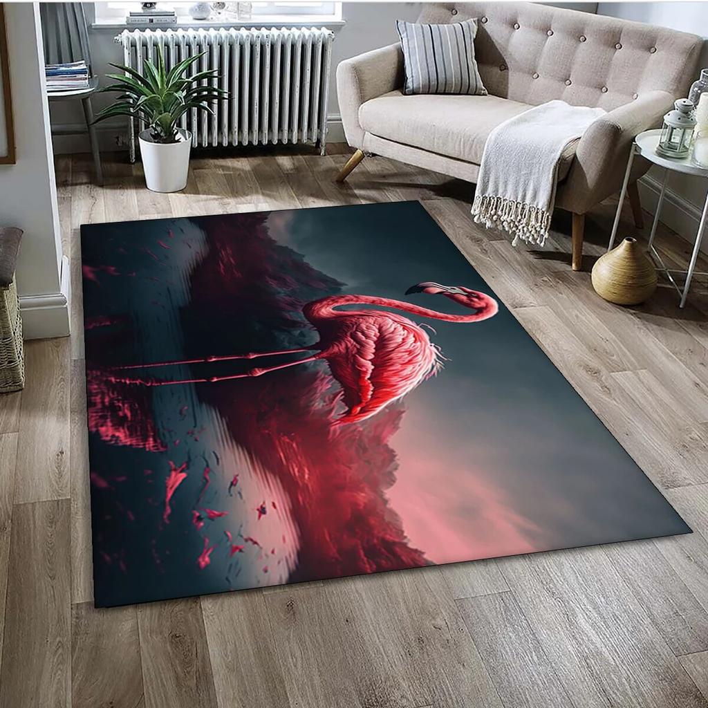 Cartoon Pink Flamingo Bird Rainforest Carpet Rug for Home Living Room Bedroom Sofa Doormat Decor,kid Area Rug Non-slip Floor Mat