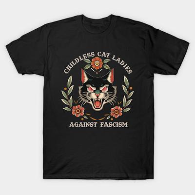 Мужская черная футболка с принтом Childless Cat Ladies Against Fascism, Feminist for Kamala Harris President Футболка с принтом на бумаге для переноса изображений No Cut Cotton