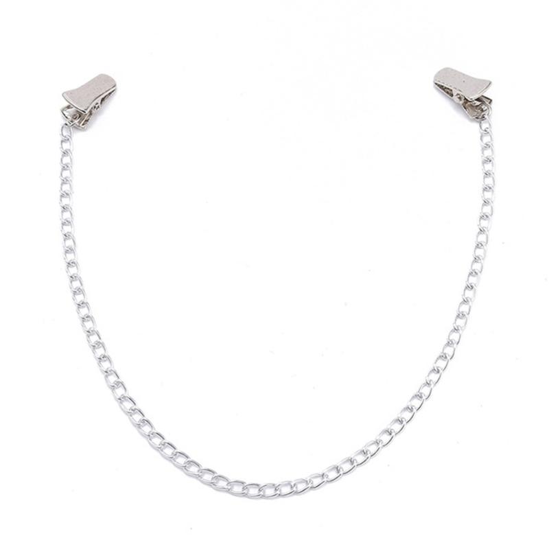 Элегантный металлический зажим-цепочка для свитера, простой в использовании, удобный ремешок-цепочка, цепочка для рубашки для повседневной носки, серебристого цвета, 2 шт.