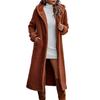 Warm Winter Coat for Women Thick Woolen Mid Calf Overcoat with Hooded Hat Long Sleeve Solid Color Outdoor Lady Jacket