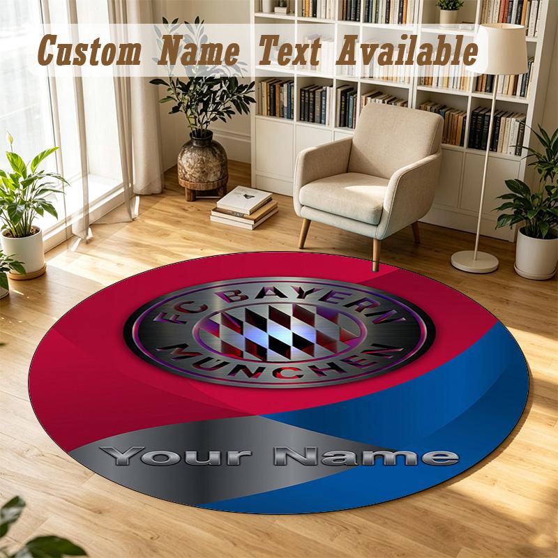 Round Rug Custom NameBayern Munich Pattern Non Slip Carpet Home Floor Decor