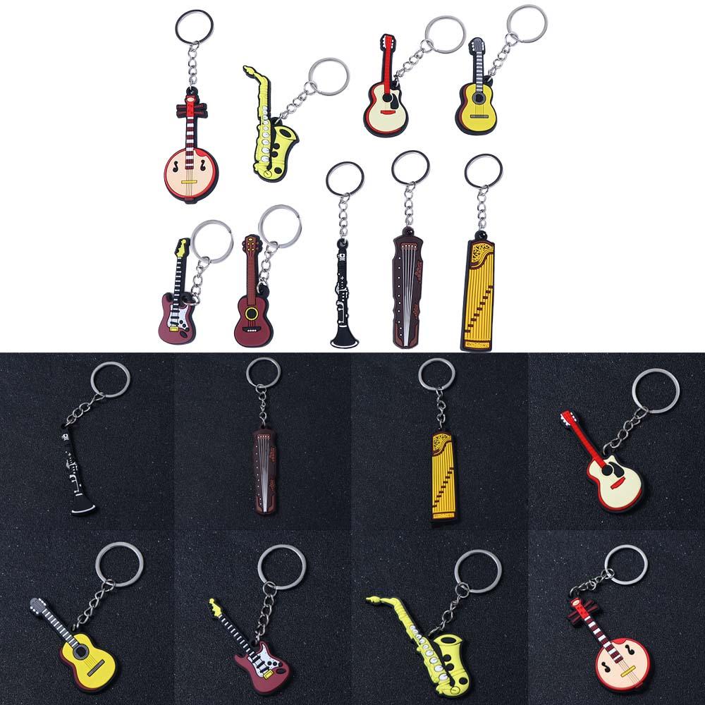 Silicone Guitar Keychain Guitar Key Rings Guitar Keyring Holder Musical Instrument Pendant