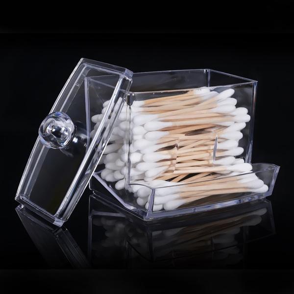 Clear Acrylic Q-tip Cotton Swab Box Case Makeup Storage Organizer Holder