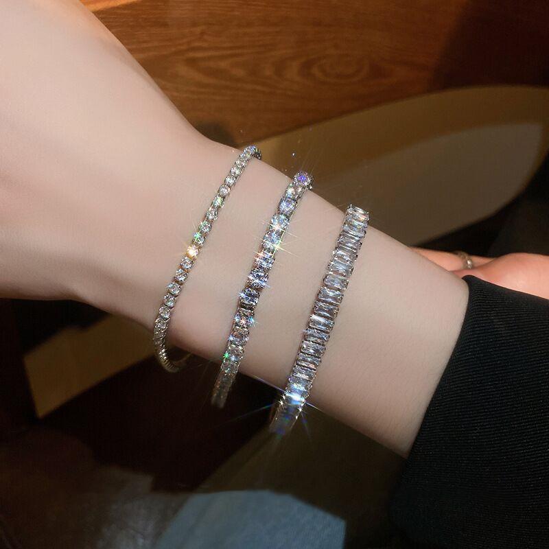 Solid Pure Silver 15/16/17/18/19/20/21 Cm Tennis Bracelet Pave 3 Mm Round Black Jet Zircon Elegant Real 925 Jewelry for Women