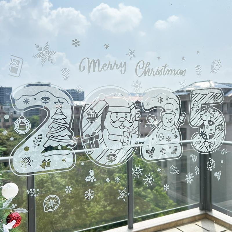 2025 Веселая Рождественская Наклейка на Окно Новогодняя Электростатическая Наклейка на Стекло Санта-Клаус Снежинка DIY Наклейка Украшения Домашней Комнаты