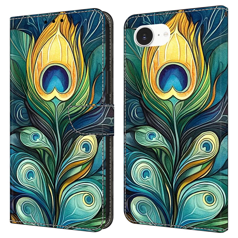 For iPhone 16e Leather Case Pattern Printing Wallet Stand Flip Phone Cover