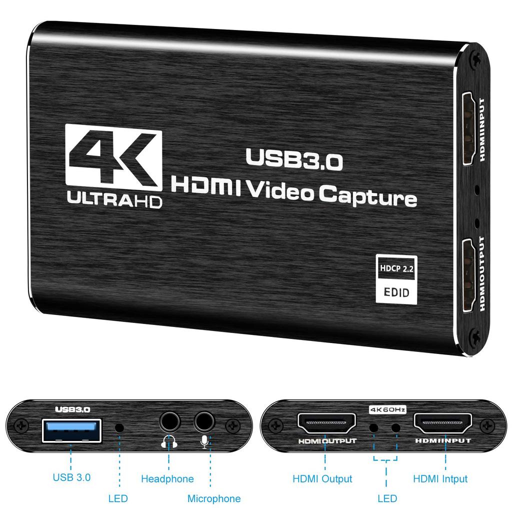 Карта захвата аудио и видео 4K, устройство видеозахвата USB 3.0 HDMI, Full HD 1080P, для записи игр, потоковой передачи в реальном времени