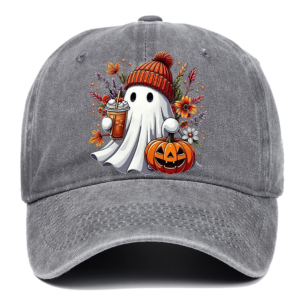 Cute Ghost Pumpkin Printed Baseball Hat for Men and Women, Adjustable Halloween Holiday Hat, Breathable and Comfortable