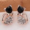Ear Studs 1 Pair Women's Sweet Bowknot Cat Rhinestone Ear Studs Cute Earrings Chain Chic Jewelry