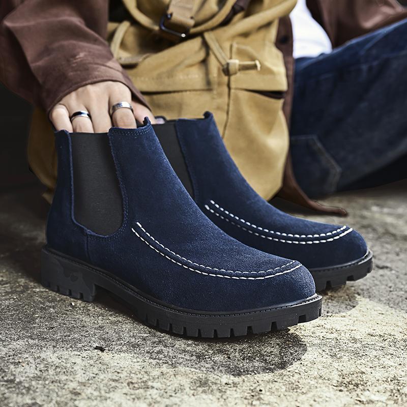 Мужские ботинки челси из натуральной замши в британском стиле, высокие деловые туфли, модные теплые зимние мужские мотоциклетные ботинки