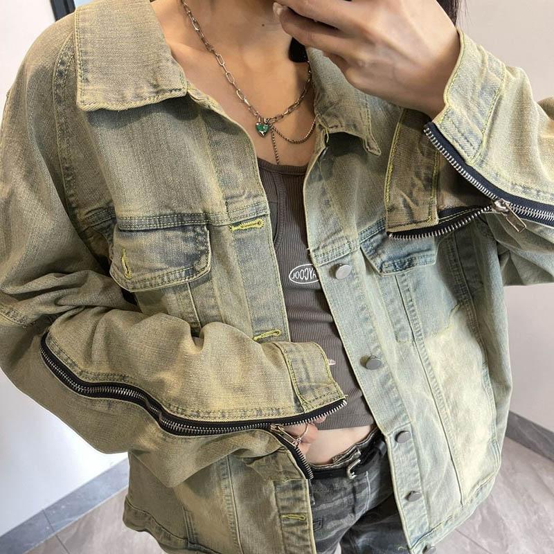 Джинсовая куртка женская плюс размер молния свободная куртка на пуговицах женское удобное спортивное повседневное пальто