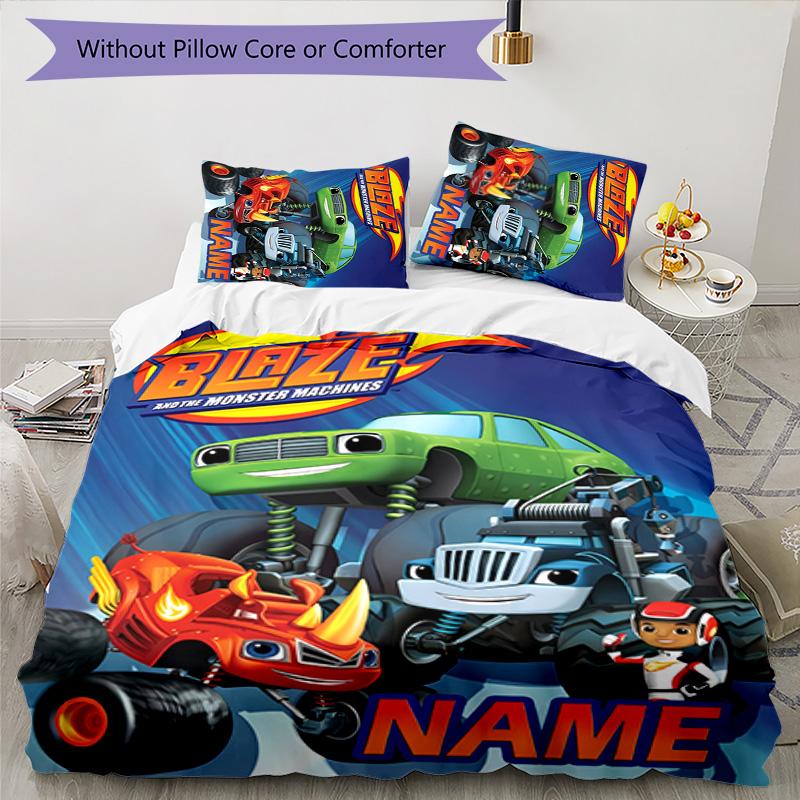 3pcs Blaze and the Monster Machines1 Cover Set - Personalized Name, HD Printed Bedding with 1 Cover and 2 Pillowcases - Perfect for Home Decor,