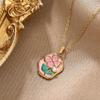 Stainless Steel Garden Oil Painting Style Pendant Flower Necklace, Niche High-end Feeling Collarbone Chain