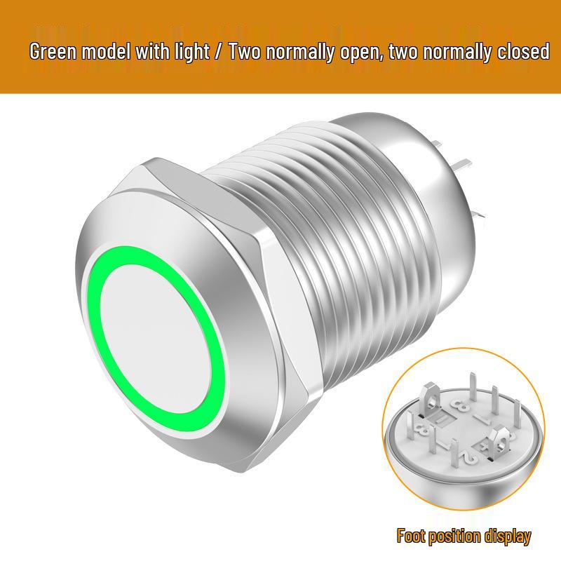 12mm Waterproof Metal Button Switch, 1NO1NC, 5-pin/8-pin, Self-locking, Reset, with Light