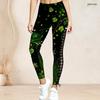 Women Plus Size High Waist Side Eyelet Lace Up Printed Dark Navy Fitted Full Length Leggings