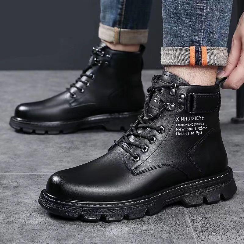 Fashion Men Shoes Fashion Winter Warm Cotton Plush Boots British Style Leather Boots Antiskid Safety Workwear Boots Botas Para Hombre