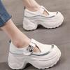 Soft Leather Thick Sole Inner Height Increase Leather Surface Single Shoes Women's Autumn 2025 New Breathable Slope Heel Casual Hollow White Shoes