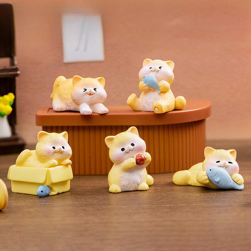6 шт./компл., миниатюрные миниатюры с изображением кота и животного, украшения из смолы, микропейзаж, сделай сам, сказочное украшение для сада