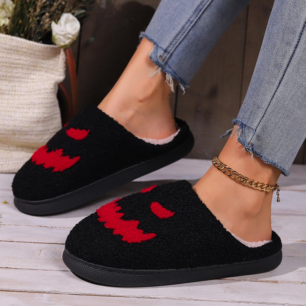 Halloween Slippers Women Men Plush Warm Slippers Cute Printed Gift Grip Flat Ladies Indoor House Shoes Valentine's Gift